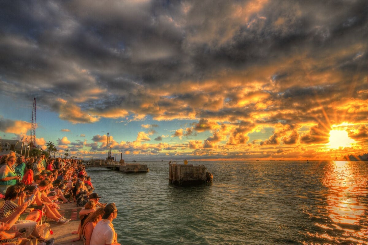Crowd watching the sunset celebration at Mallory Square in Key West